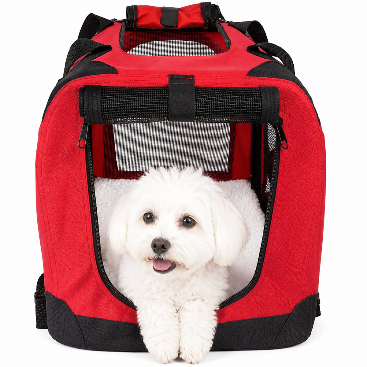 Zippered Soft,Collapsible  Pet Carrier w/ Removable Bowl and Pop-out Tray