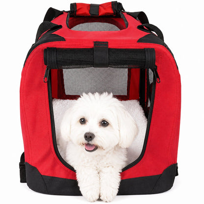 Zippered Soft,Collapsible  Pet Carrier w/ Removable Bowl and Pop-out Tray