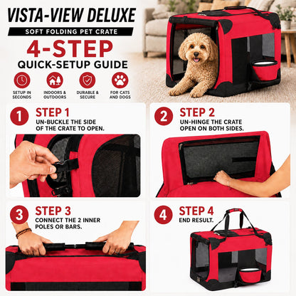 Zippered Soft,Collapsible  Pet Carrier w/ Removable Bowl and Pop-out Tray