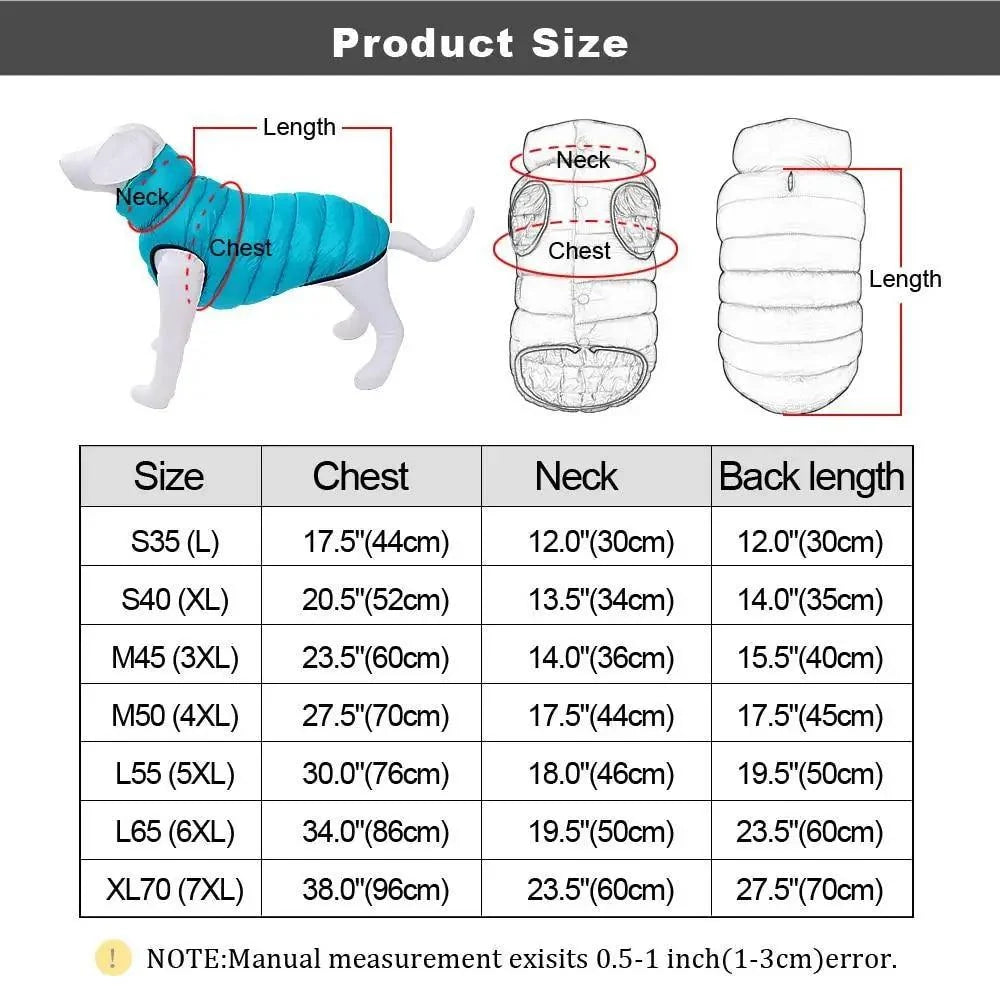 Warm Winter Dog Vest Jacket Coat 3 Layer Thick Waterproof
